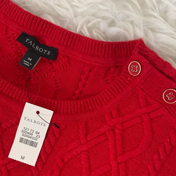 Talbots red cable knit sweater with crewneck & button shoulder Size M ❤️ - Picture 12 of 12